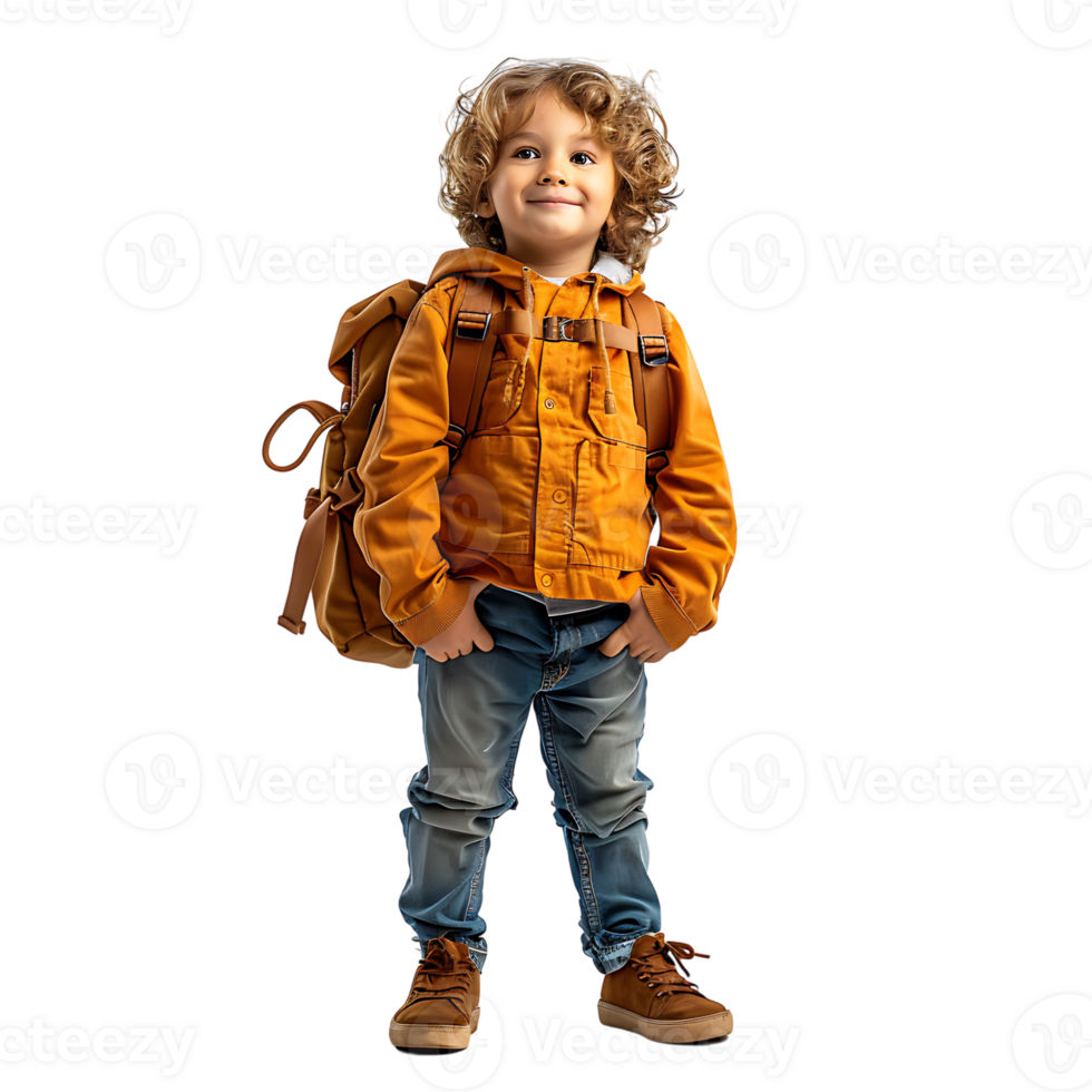 Kid student with backpack on isolated transparent background png