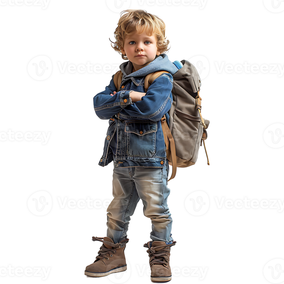 Kid student with backpack on isolated transparent background png
