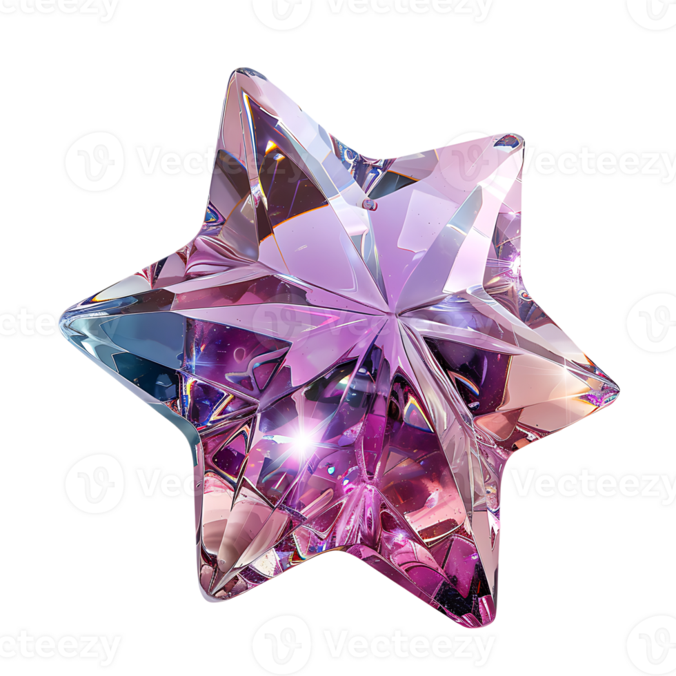 Shiny crystal star on isolated transparent background png