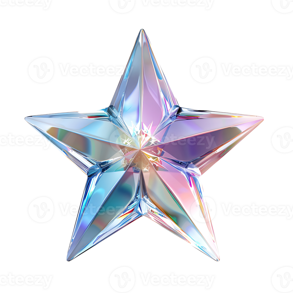 Shiny crystal star on isolated transparent background png