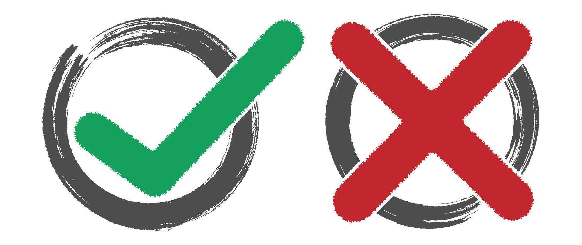 Checkmark Brush Yes and No Icon Set vector