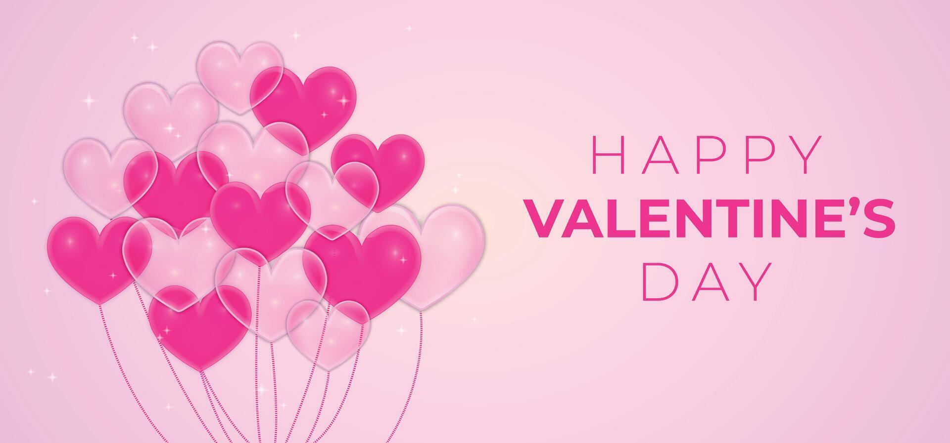 Happy Valentine's Day Pink Background Illustration with Heart Balloons vector