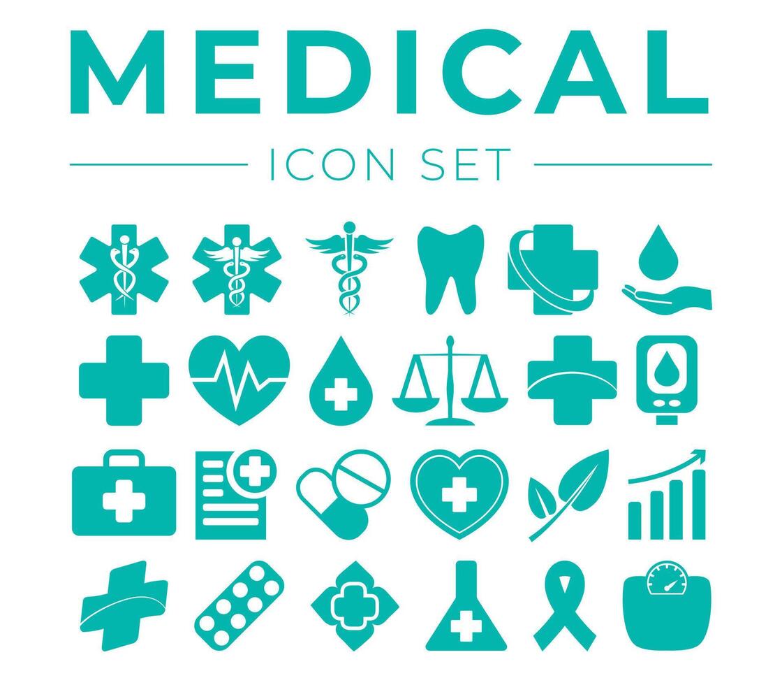 médico y salud icono conjunto con medicina íconos vector