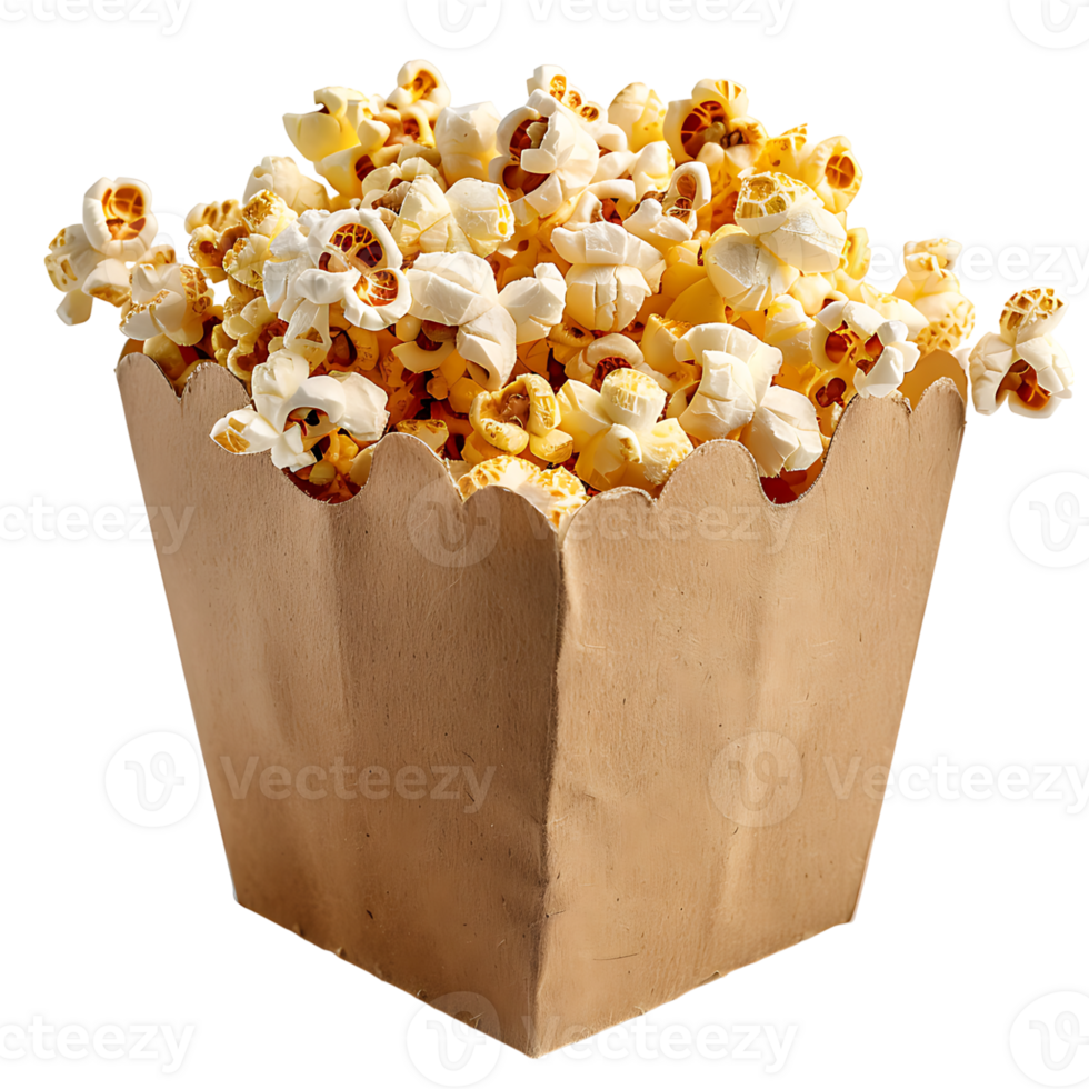 Popcorn on carton box on isolated transparent background png
