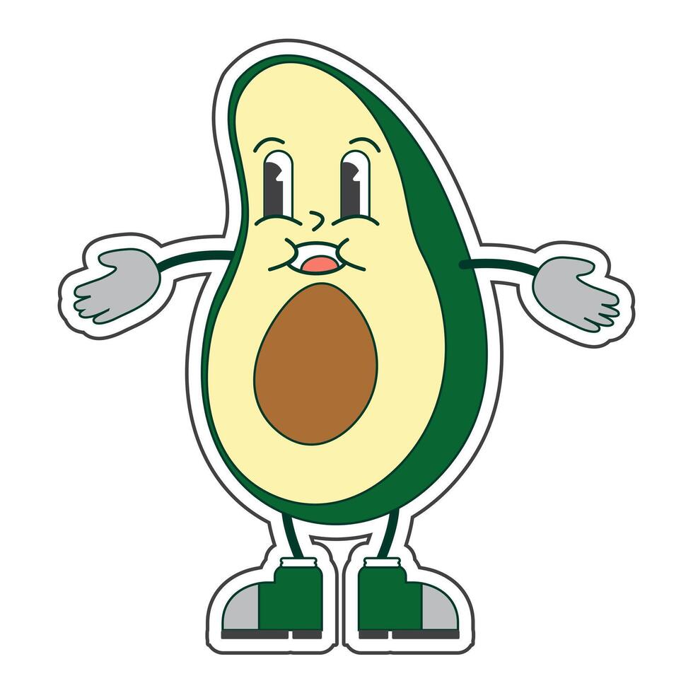 Groovy Cute Avocado Character Isolated on White Background vector