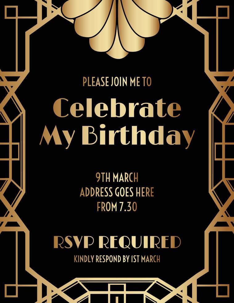 Art Deco Great Gatsby Style Birthday Invitation Design with Stripes vector