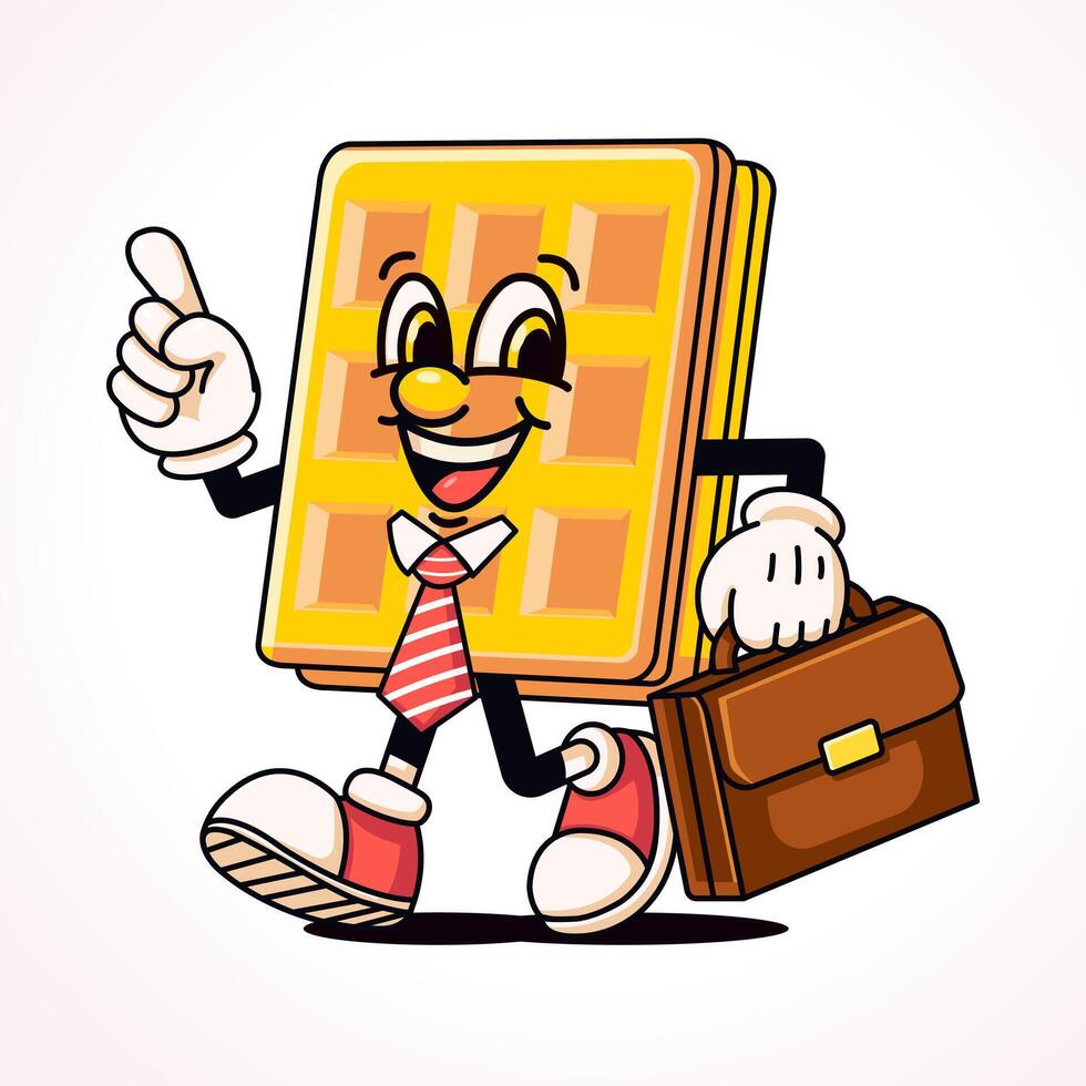 Waffle goes to office, cartoon mascot vector