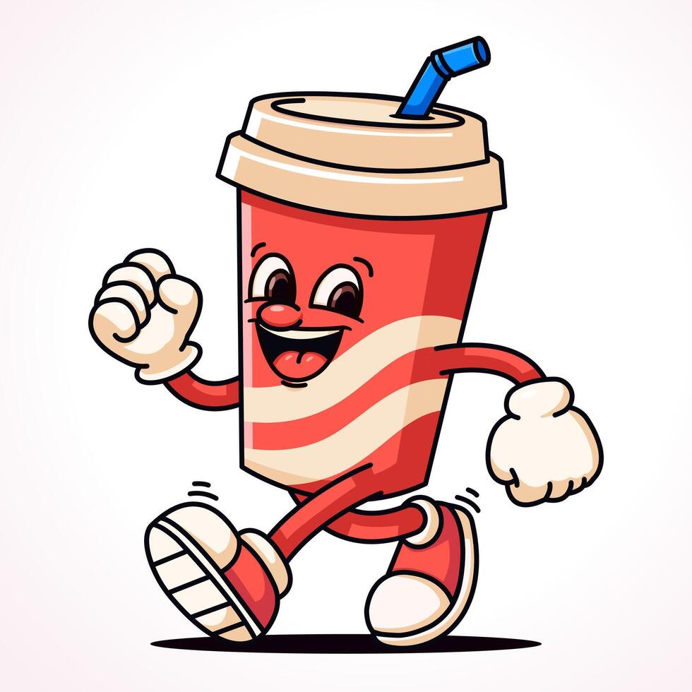 Drink cup walk, cartoon mascot vector