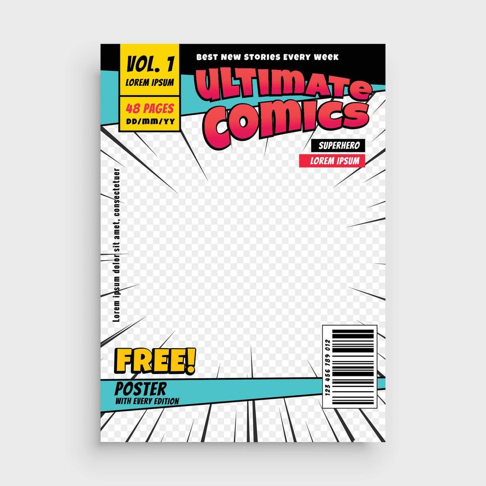 comic magazine front page layout design vector