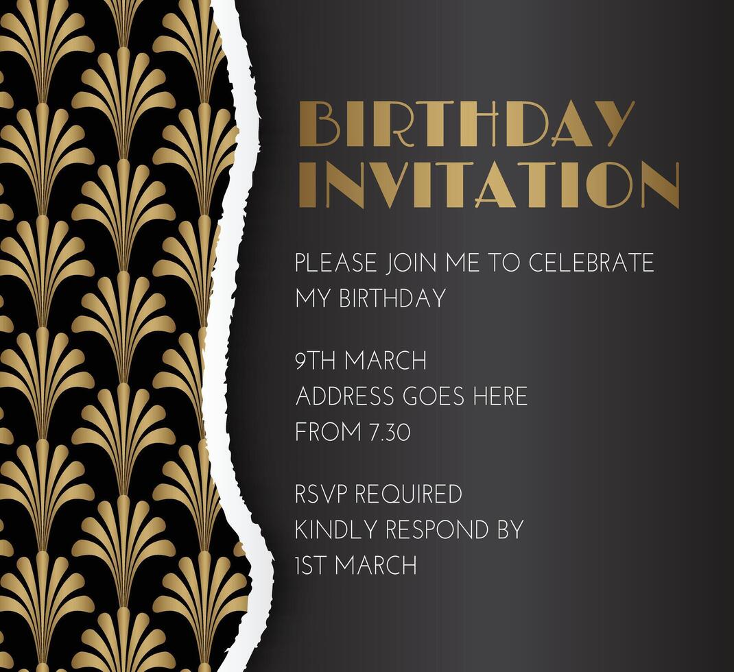 Art Deco Great Gatsby Style Modern Birthday Invitation Design vector