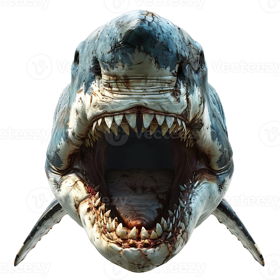 Megalodon front view on isolated transparent background png