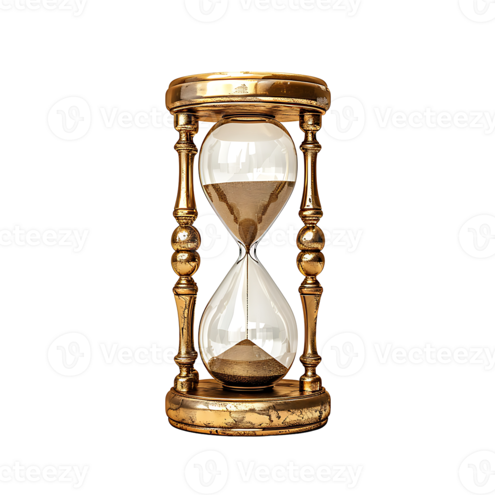 Vintage golden hourglass on isolated transparent background png