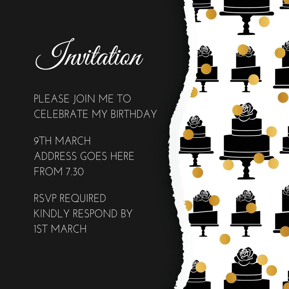 Black Elegant Birthday Invitation Design with Cakes vector