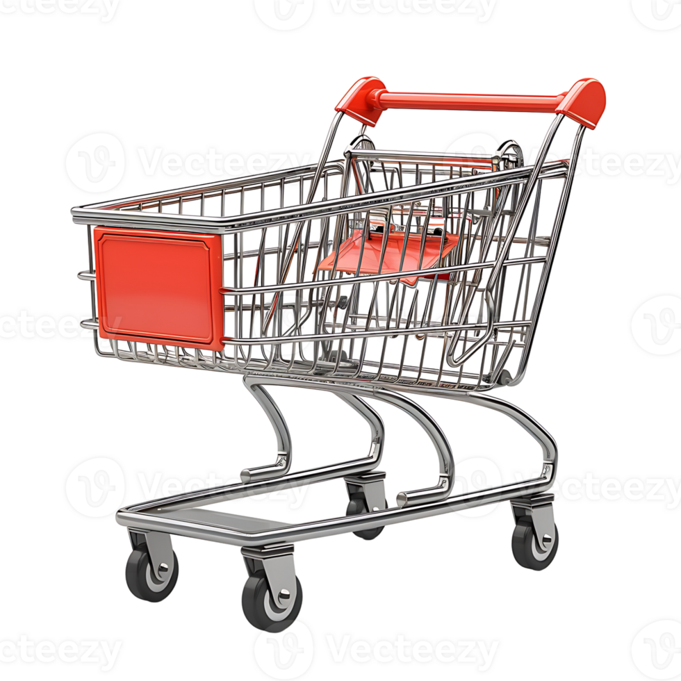3d render trolley shopping cart on isolated transparent background png
