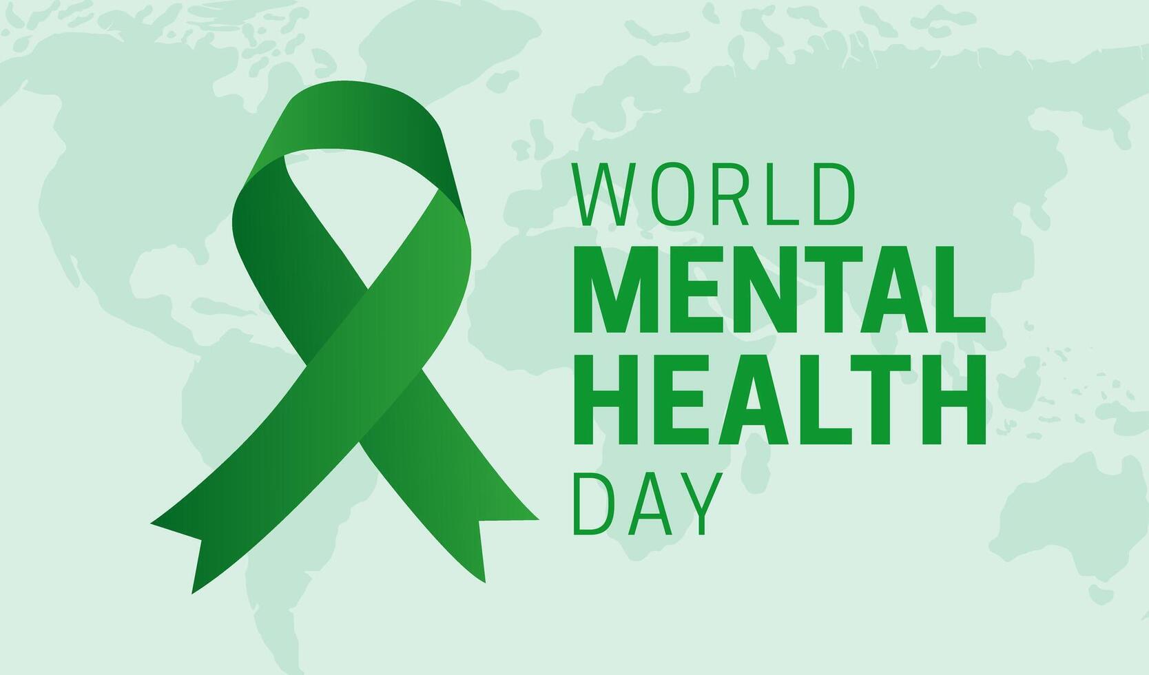 World Mental Health Day Background Illustration and Green Ribbon vector