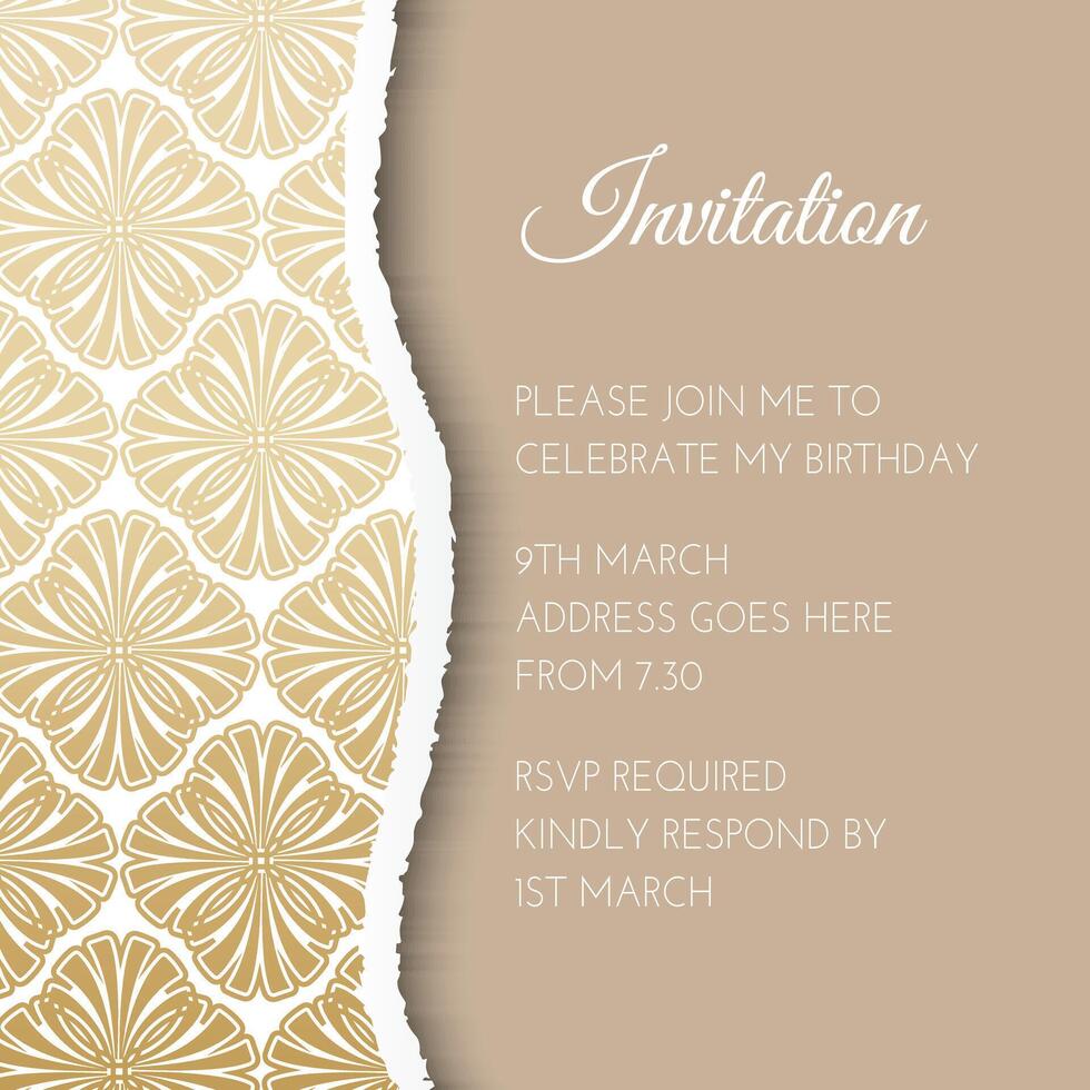 Light Gold Art Deco Great Gatsby Style Birthday Invitation Design in Beige vector