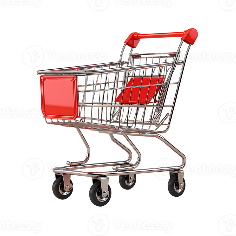 3d render trolley shopping cart on isolated transparent background png
