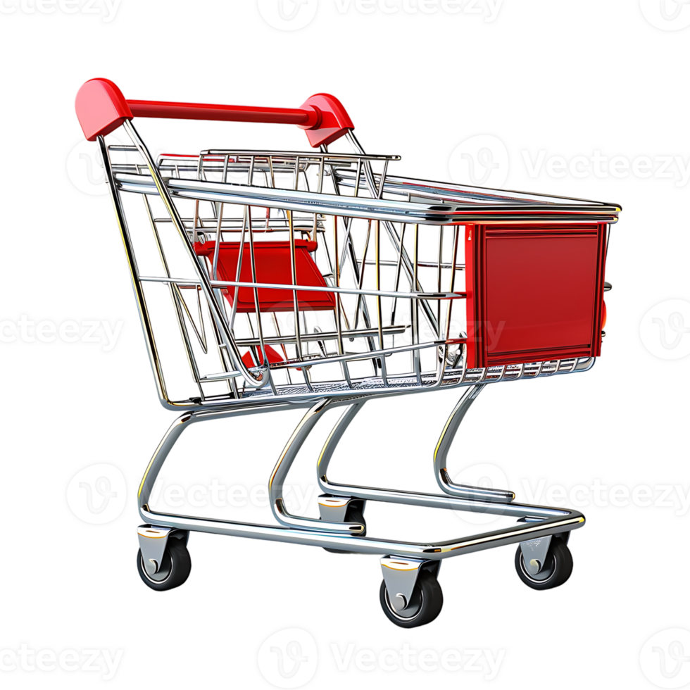 3d render trolley shopping cart on isolated transparent background png