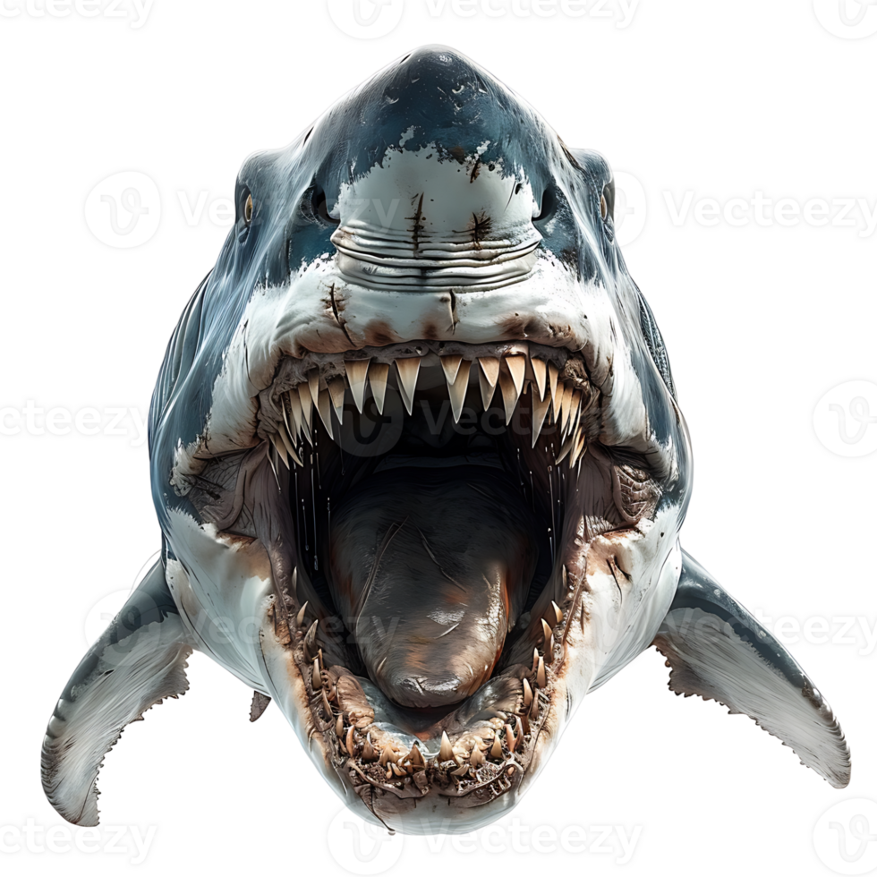 Megalodon front view on isolated transparent background png