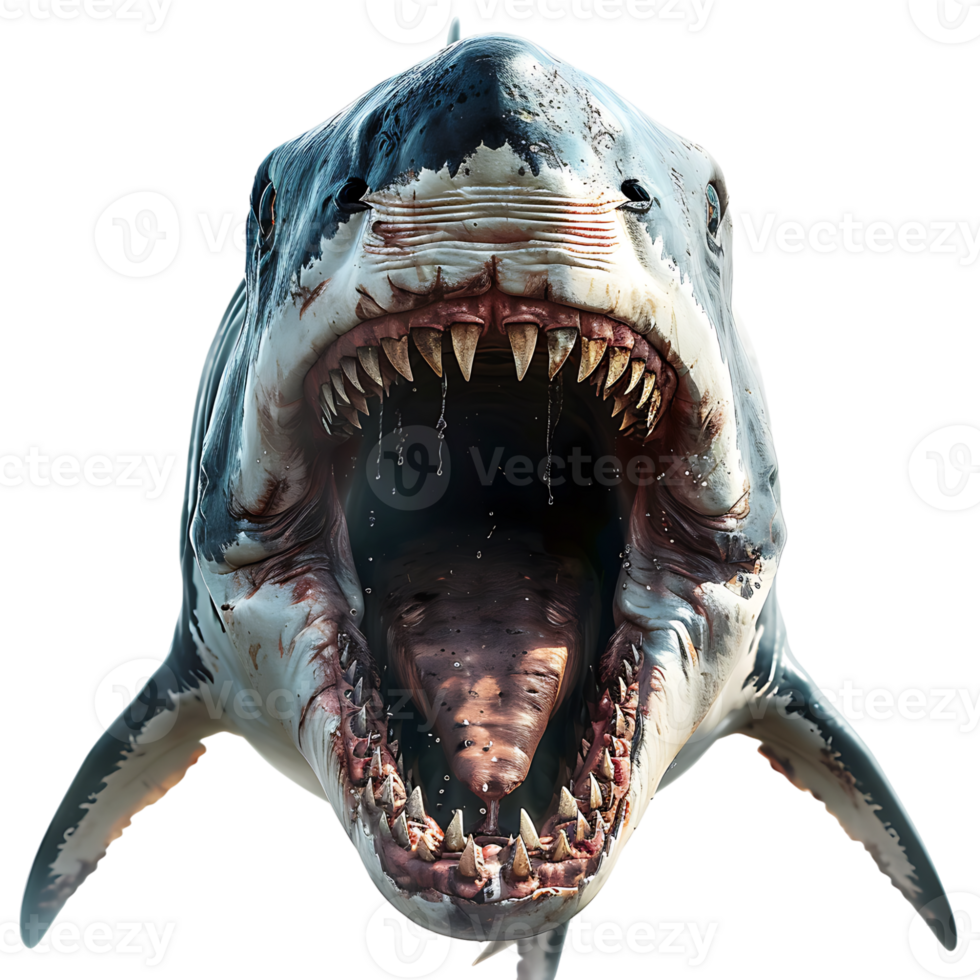 Megalodon front view on isolated transparent background png