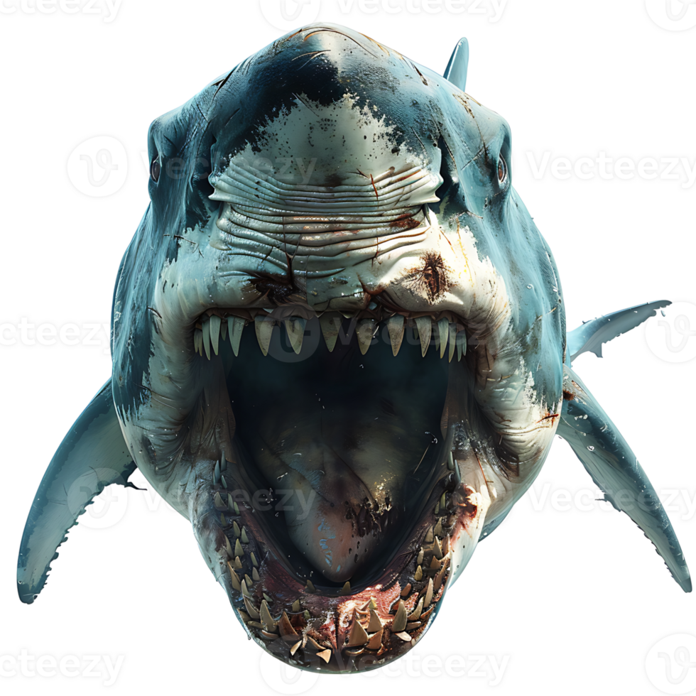 Megalodon front view on isolated transparent background png