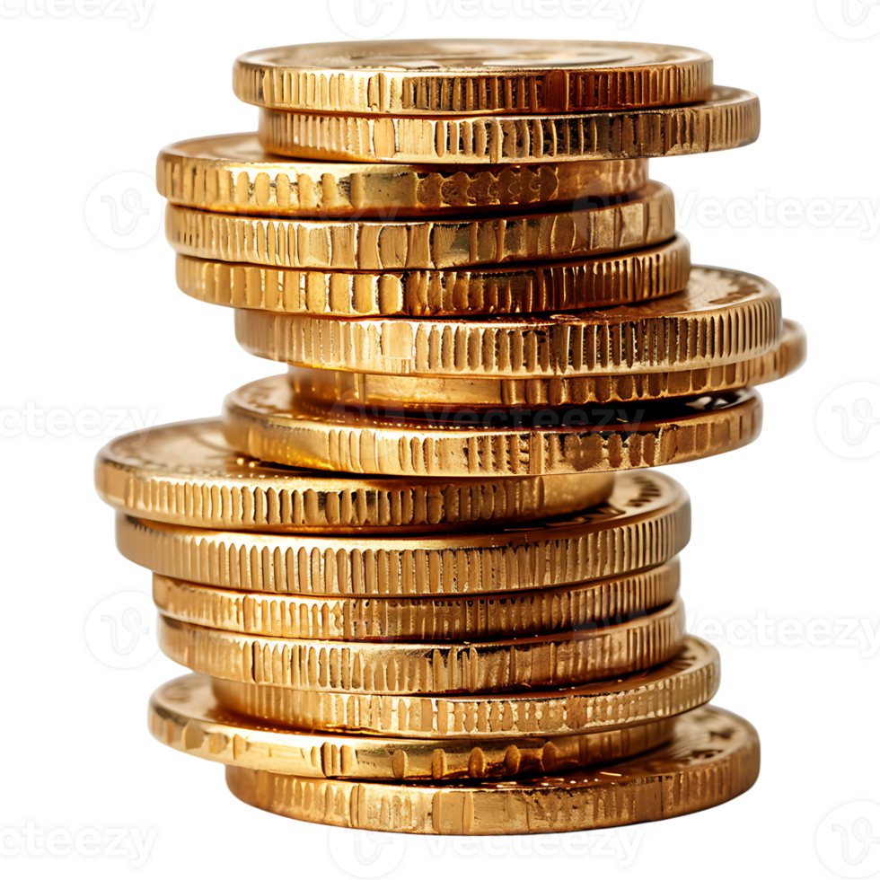 Gold coins stack on isolated transparent background png