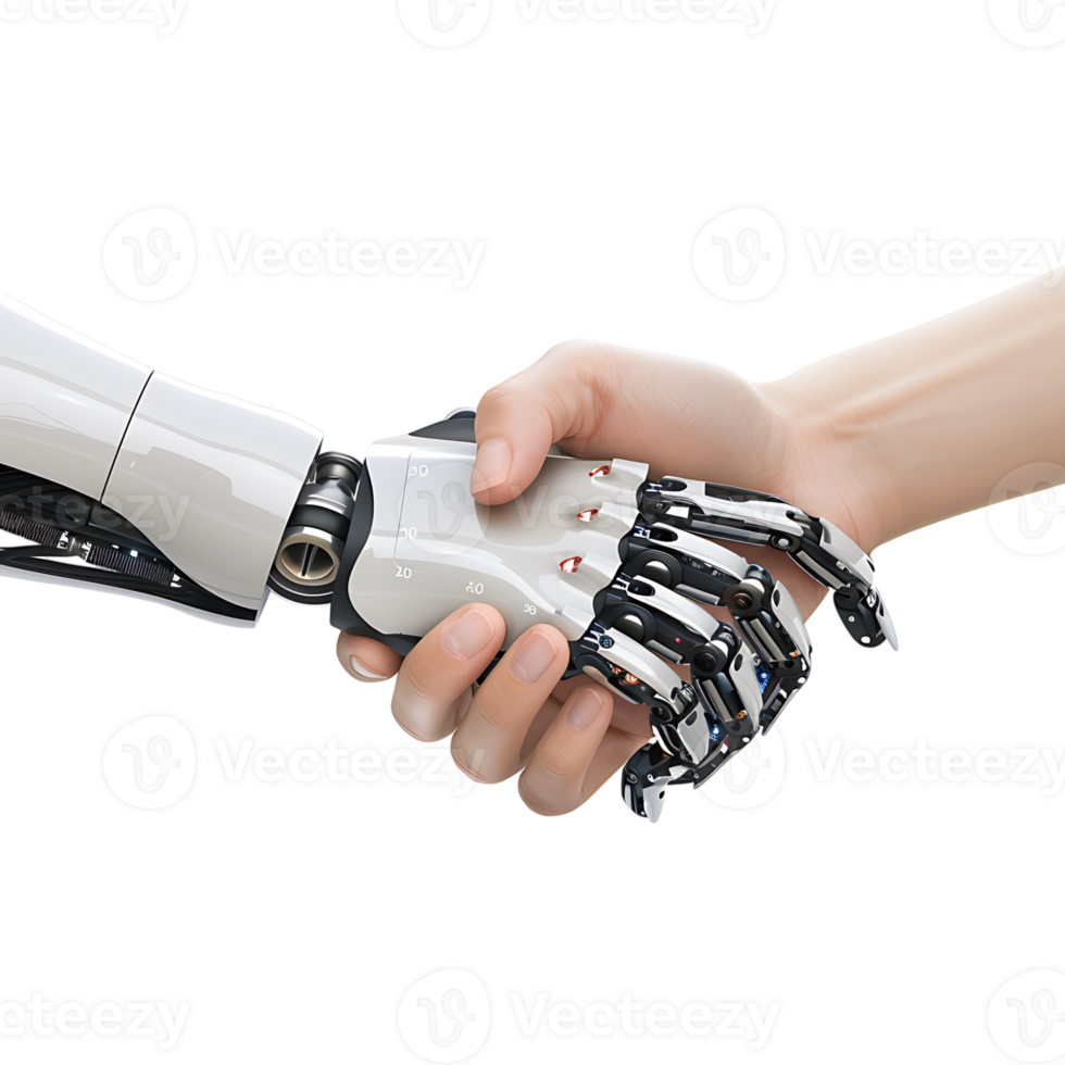 ai robot hand handslag med mänsklig hand på isolerat transparent bakgrund png