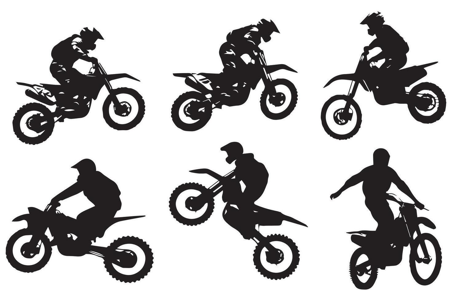 silueta motocross carreras, motocross corredor saltando en un motocicleta gratis vector