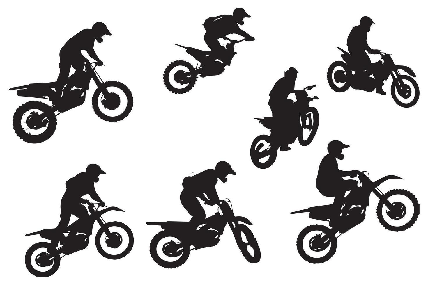 Silhouette of a biker doing freestyle tricks on his motorcycle silhouette set free design vector