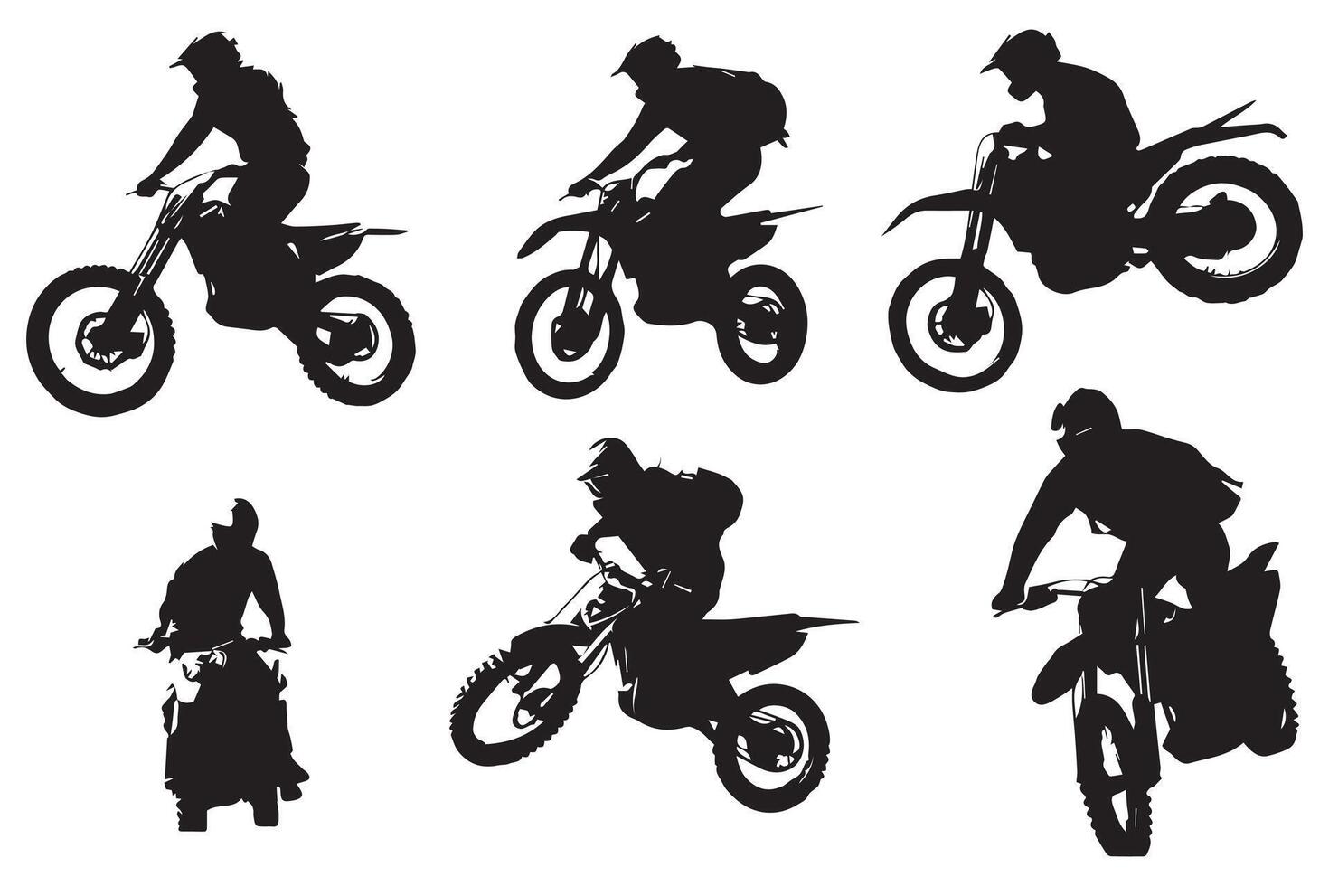 set of Silhouette Biker rider lifts the front wheel free design vector