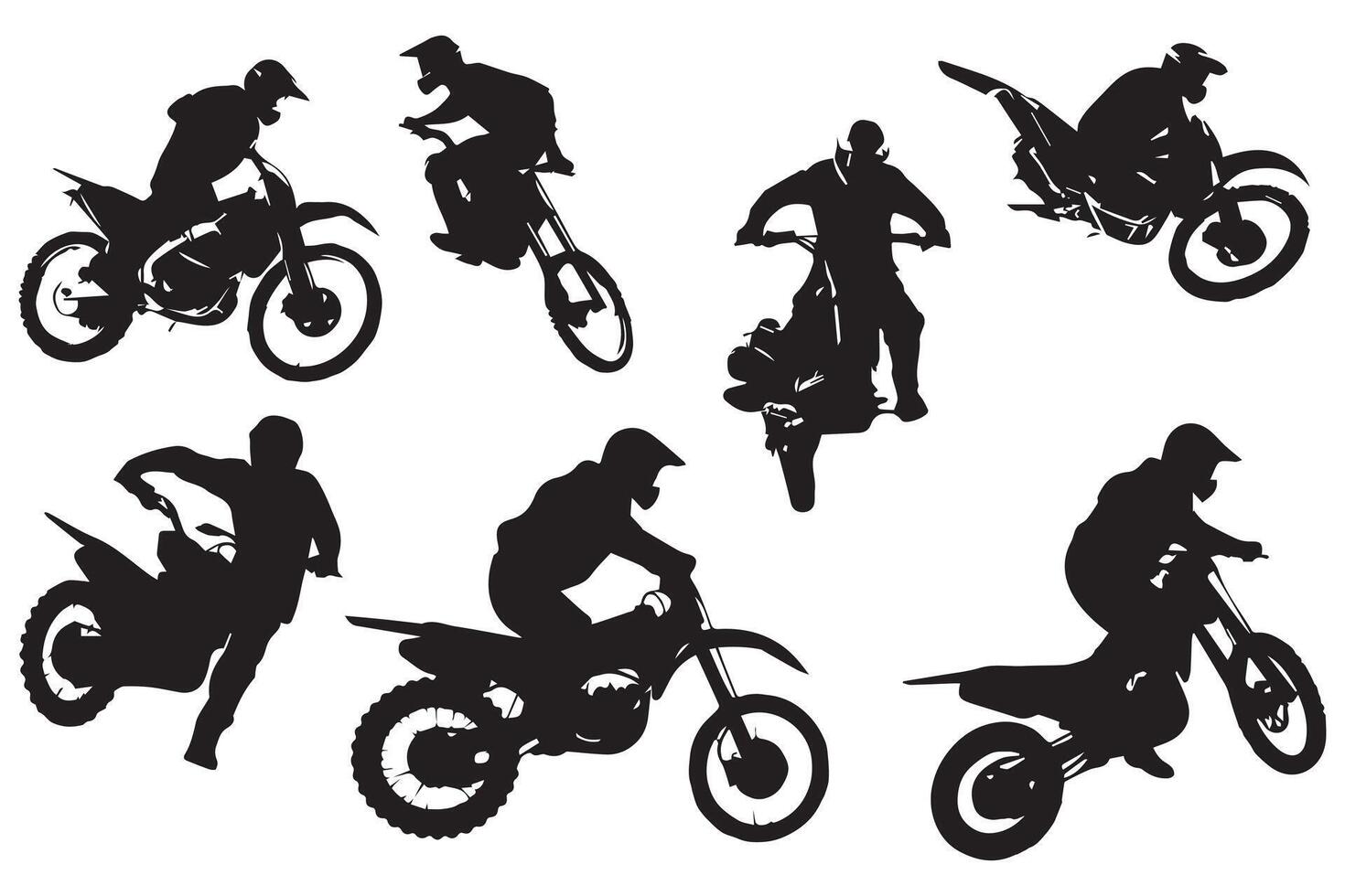 set of Silhouette Biker rider lifts the front wheel free design vector