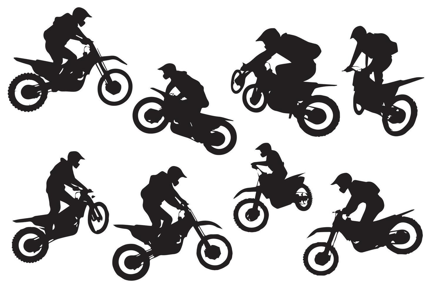 Silhouette of a biker doing freestyle tricks on his motorcycle silhouette set free design vector