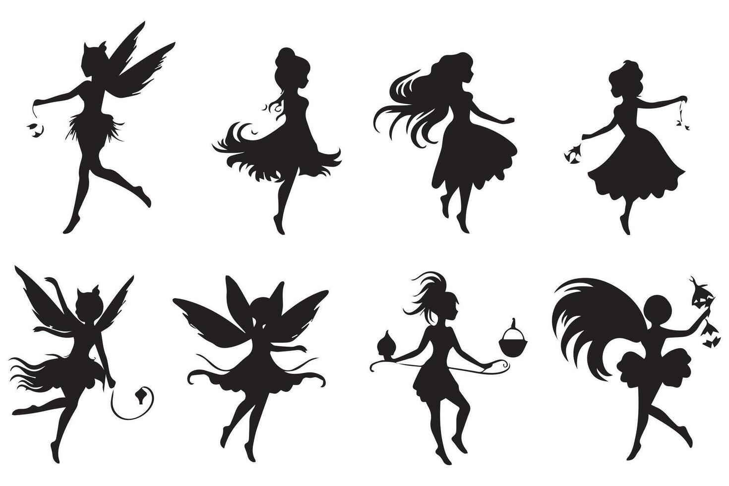 Fairy silhouette illustration set pro design vector