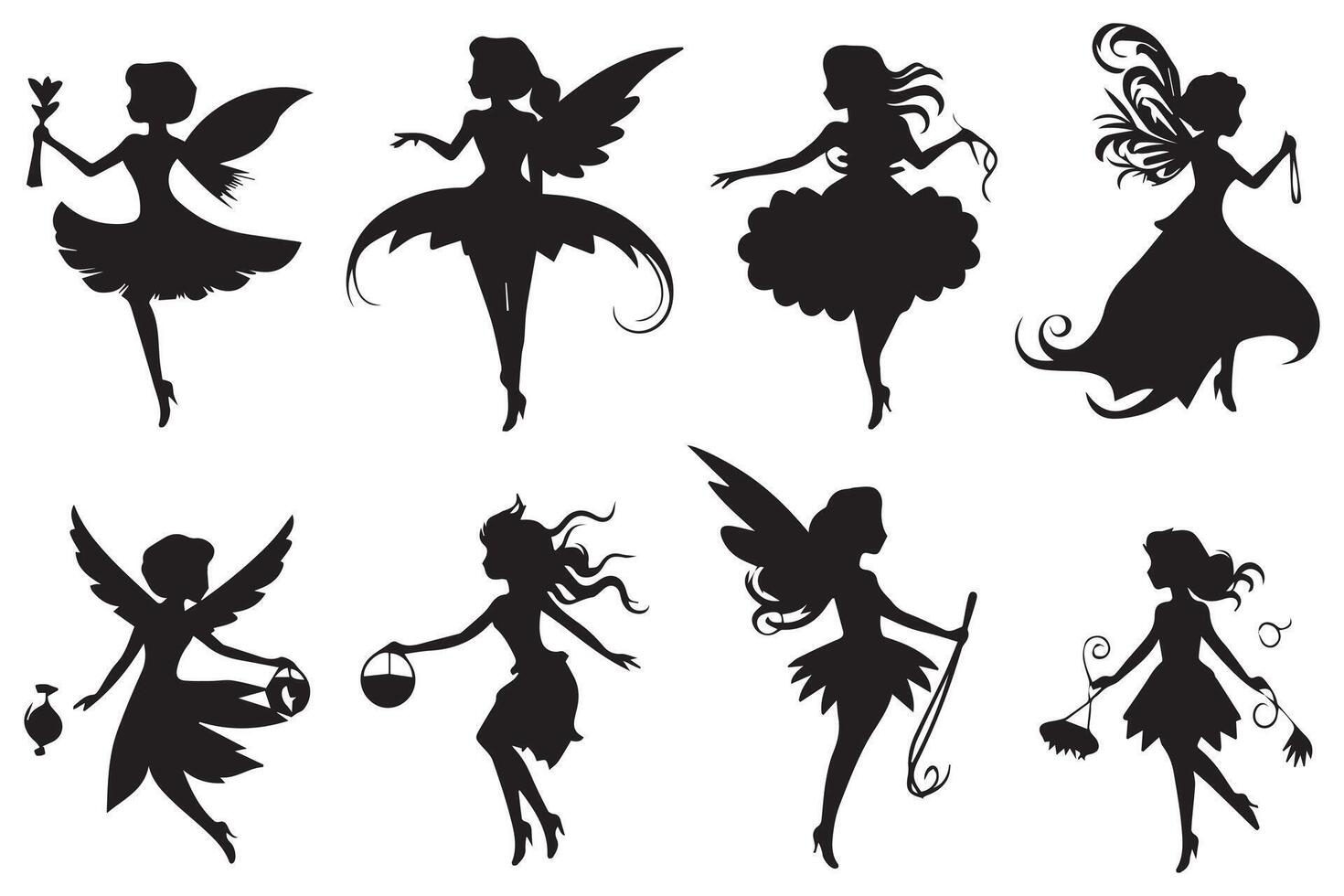 Fairy silhouette illustration set pro design vector