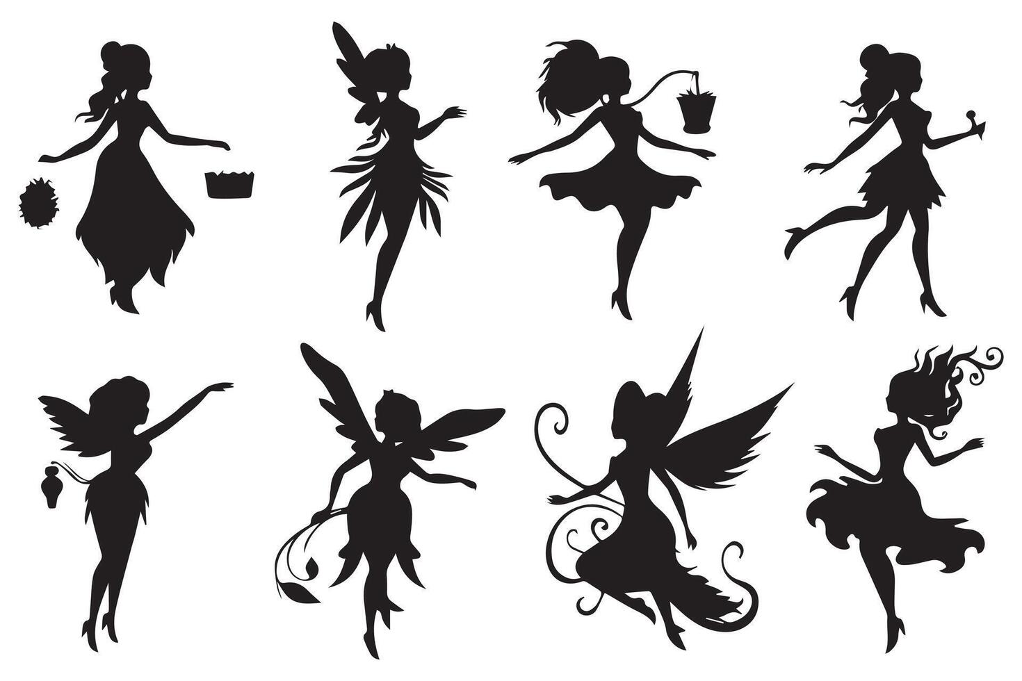 Fairy silhouette illustration set pro design vector