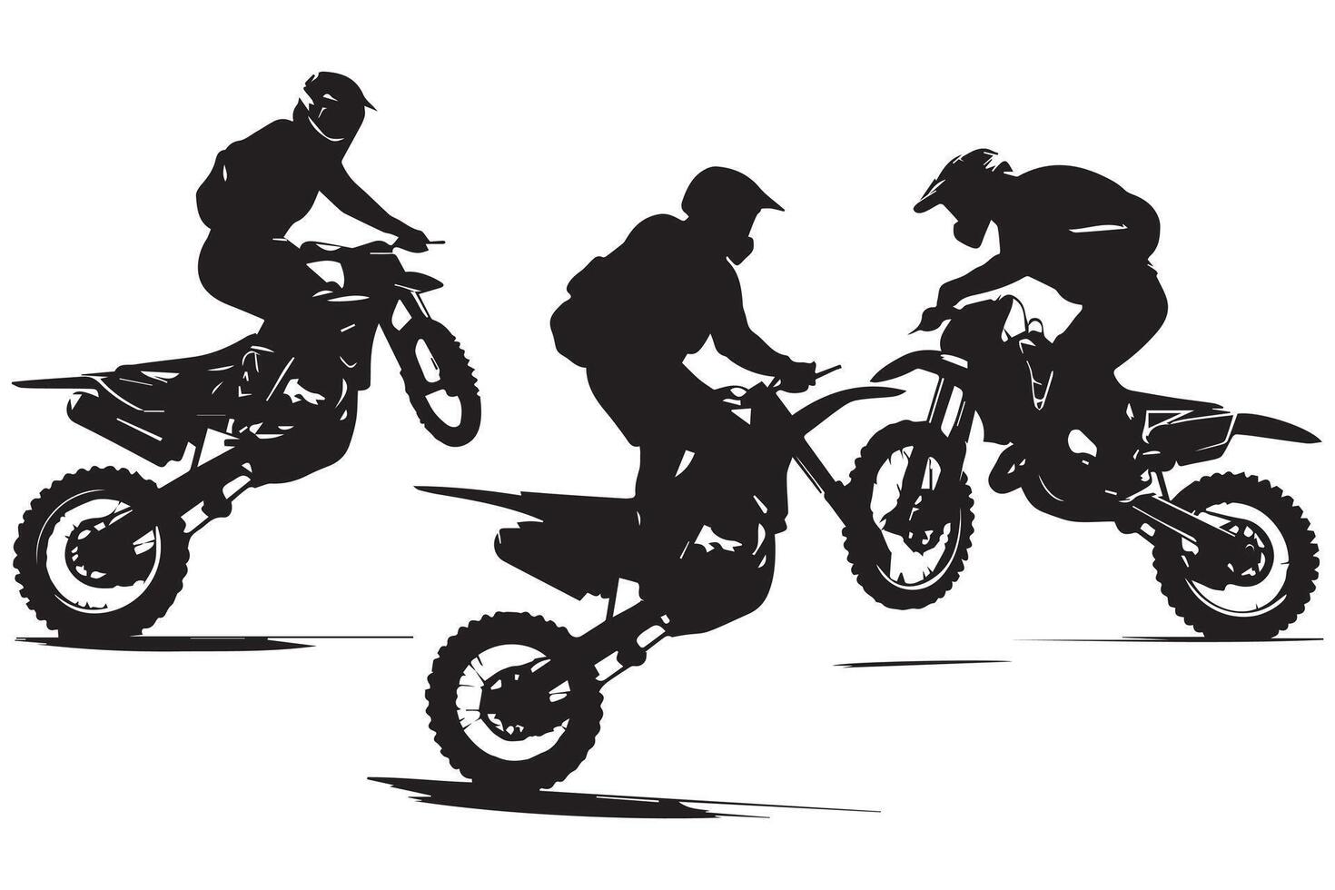 conjunto silueta de motocicleta jinete ejecutando truco en blanco antecedentes Pro diseño vector