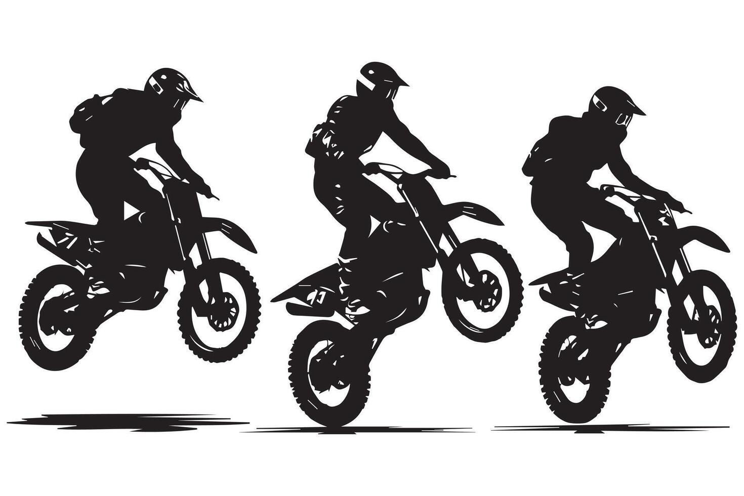 set of Silhouette Biker rider lifts the front wheel free design vector