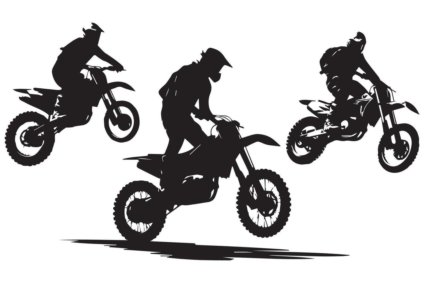 set of Silhouette Biker rider lifts the front wheel free design vector