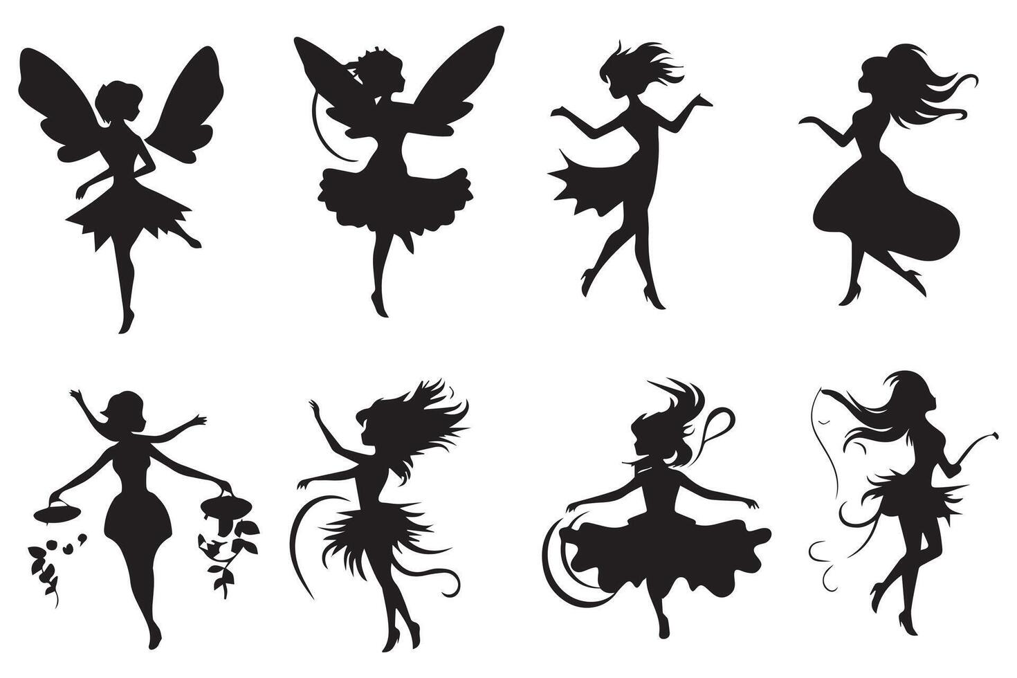 silhouettes Magical fairies in the cartoon style vector