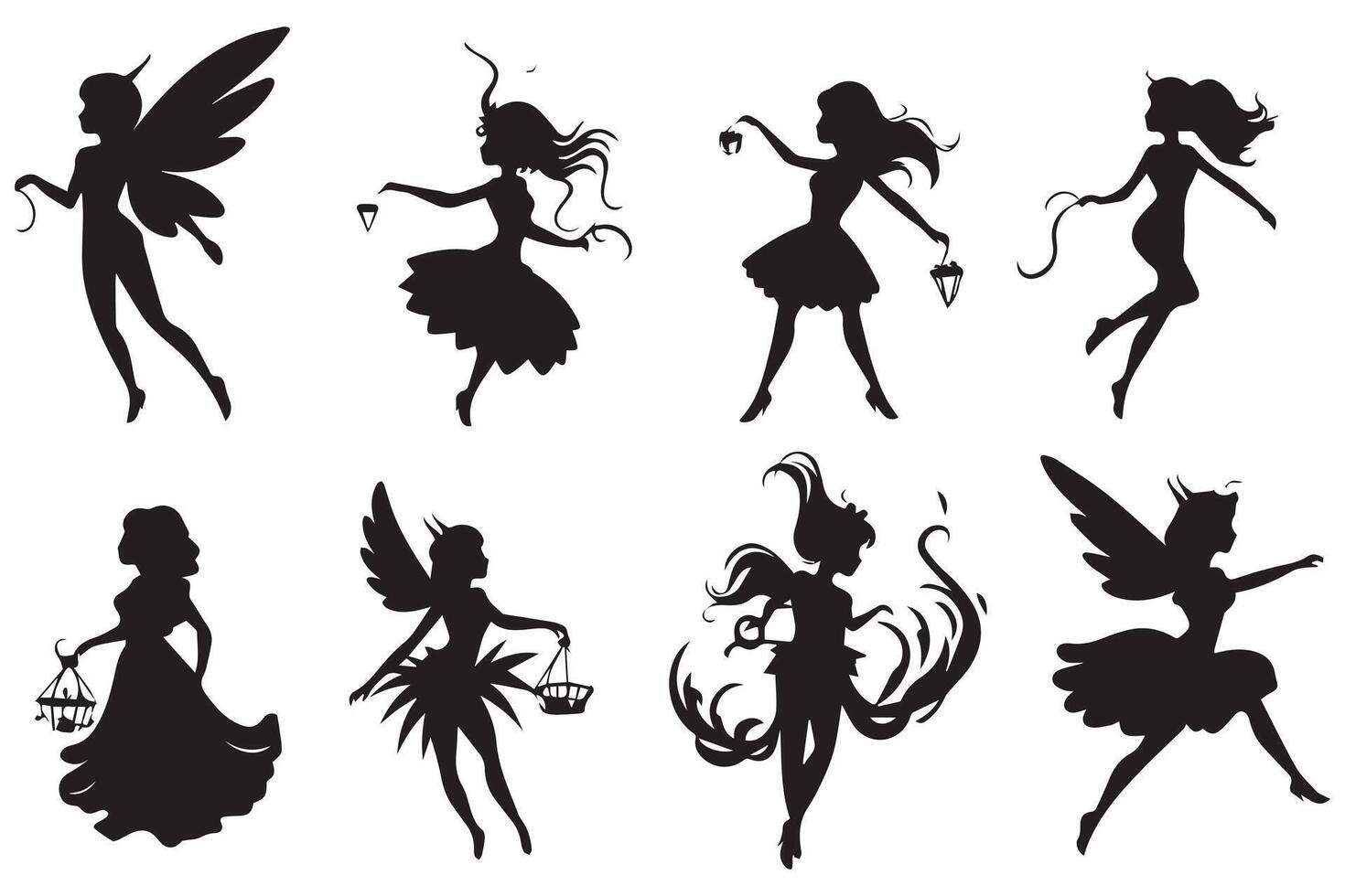 silhouettes Magical fairies in the cartoon style vector