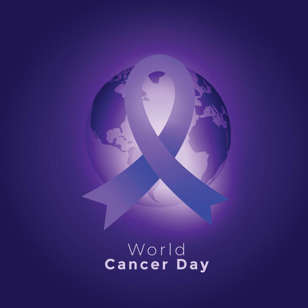 purple ribbon and earth on world cancer day vector