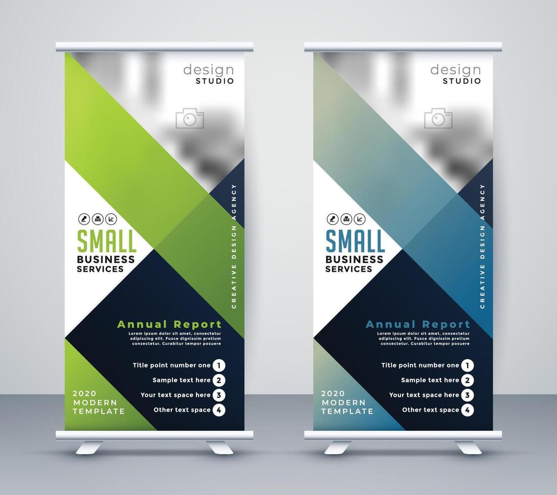 green and blue business rollup standee banner vector