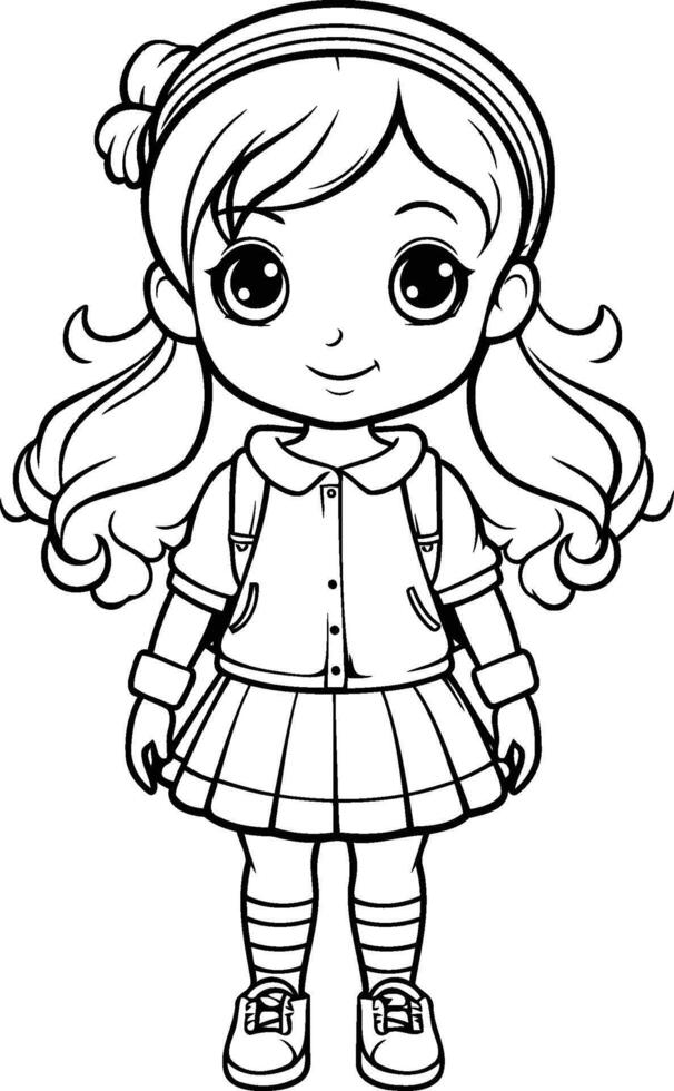 Coloring Page Outline Of cartoon schoolgirl. vector
