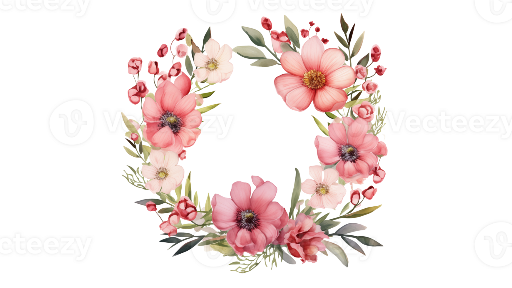 Flower wreath cut out. Wreath with flowers watercolor style on transparent background png