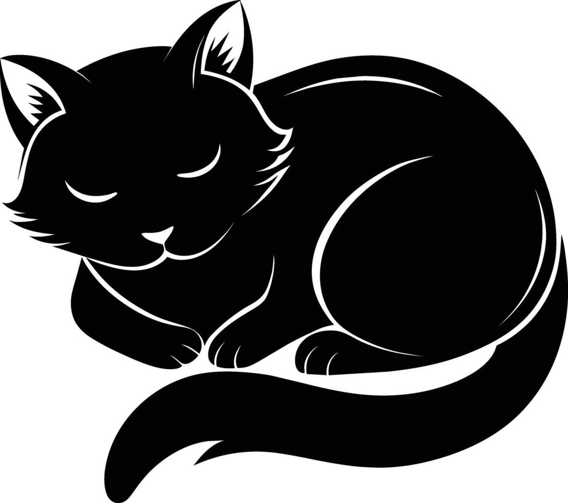 Silent serenity a graceful silhouette of a sleeping cat vector