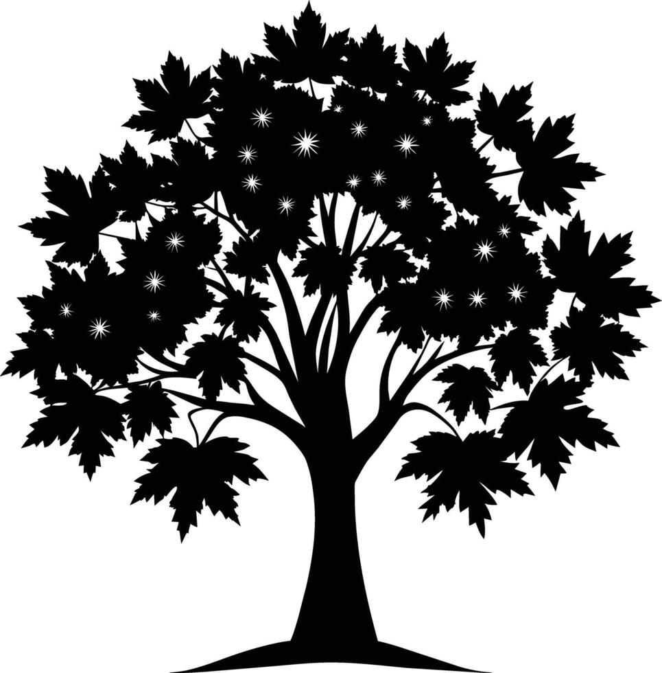 A black and white silhouette of a maple tree vector