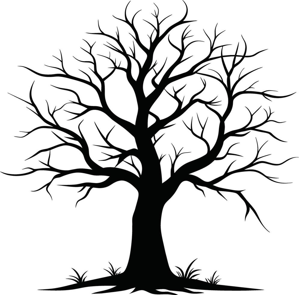 A black and white silhouette of a dead tree vector