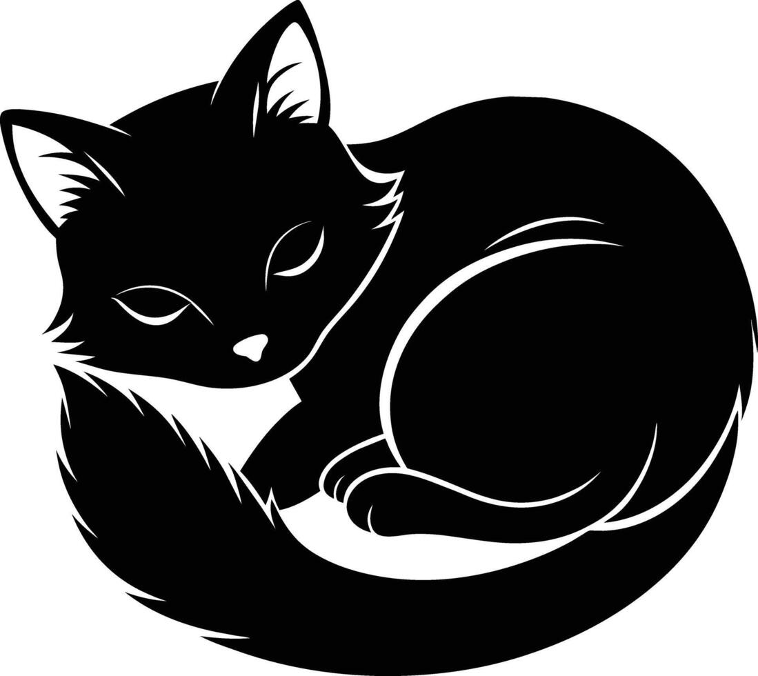 Silent serenity a graceful silhouette of a sleeping cat vector