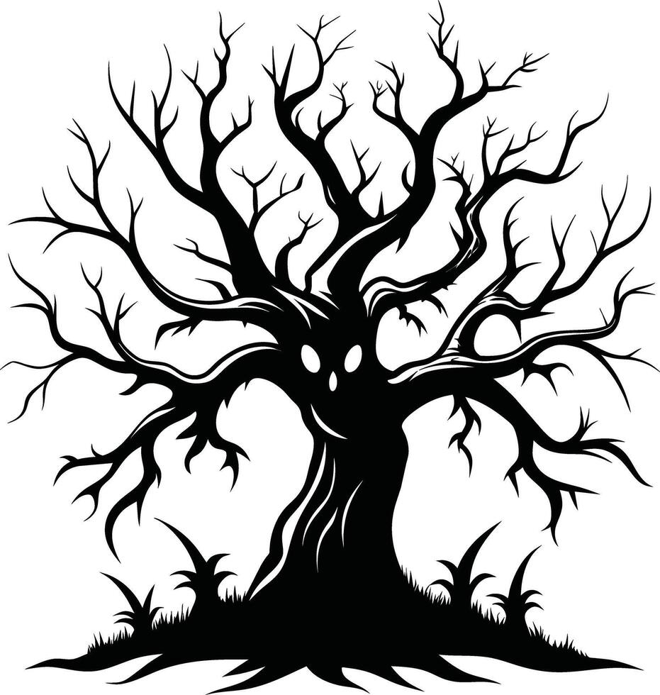 A haunting silhouette of a spooky tree vector