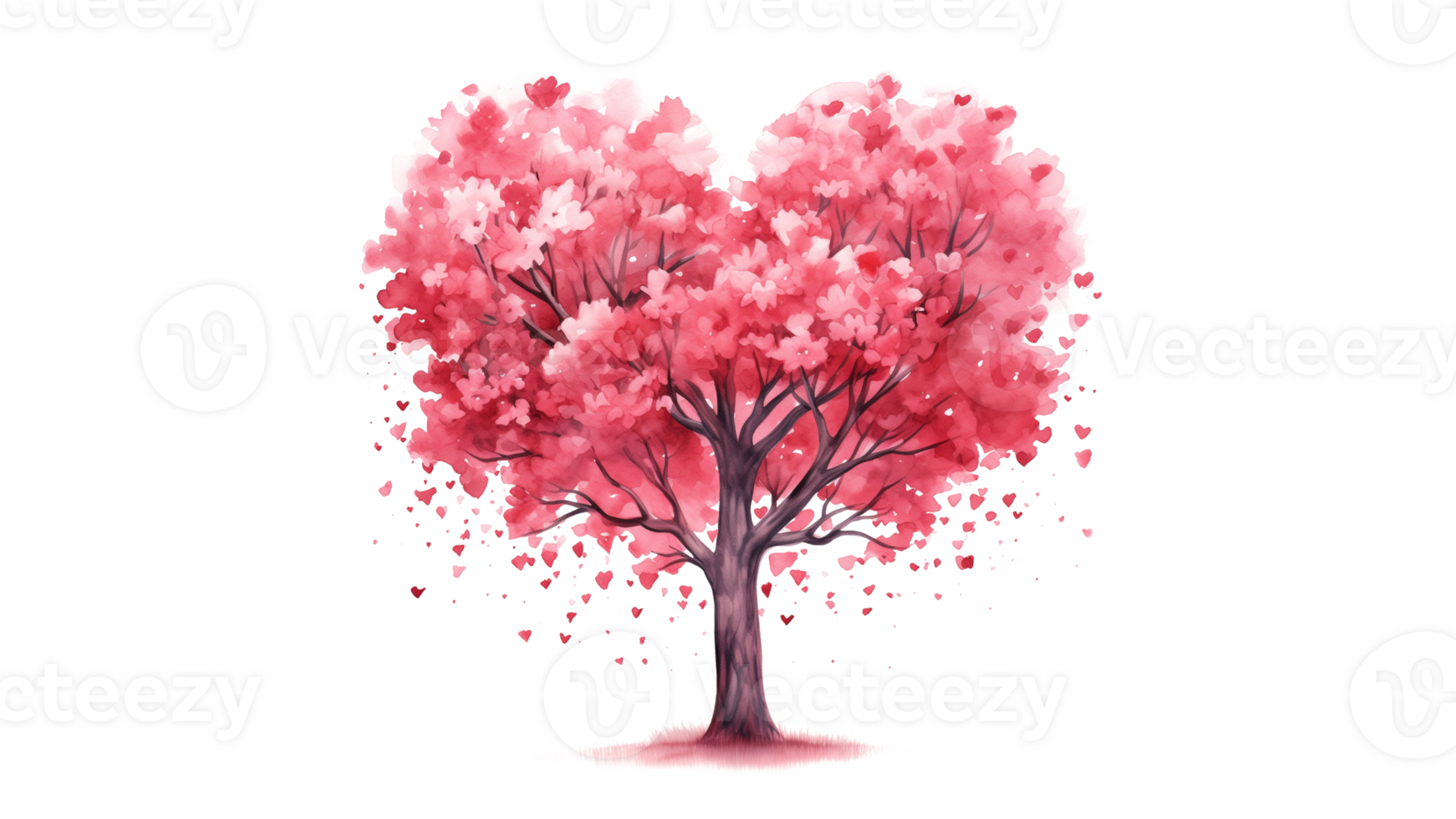 Love tree cut out. Tree in heart shape in watercolor style. Love tree on transparent background png